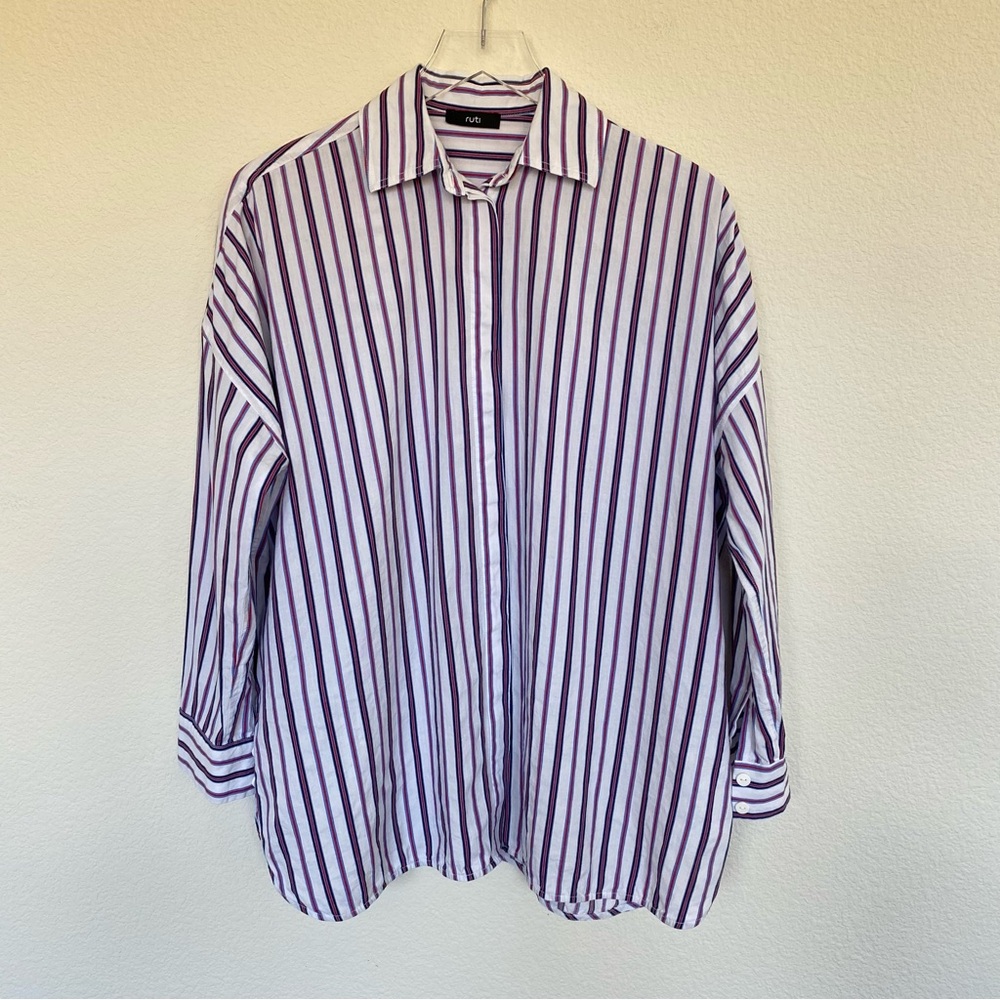 RUTI Oversize Striped Button Down Tunic Blouse Top | XS/S